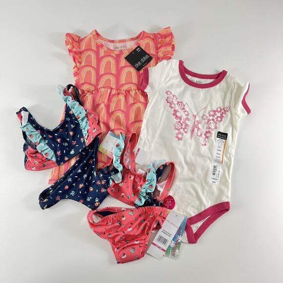Baby Girl Size 12 Months Lot Of 4 NWT Dress w/ Bloomers, Swimsuits & Bodysuit - Picture 1 of 14
